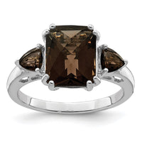 Load image into Gallery viewer, Sterling Silver Rhodium Checker-Cut Smoky Quartz Ring
