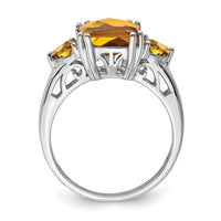 Load image into Gallery viewer, Sterling Silver Rhodium Checker-Cut Whiskey Quartz Ring
