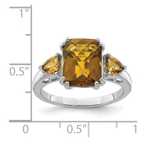 Load image into Gallery viewer, Sterling Silver Rhodium Checker-Cut Whiskey Quartz Ring

