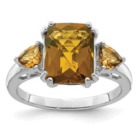 Load image into Gallery viewer, Sterling Silver Rhodium Checker-Cut Whiskey Quartz Ring
