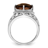 Load image into Gallery viewer, Sterling Silver Rhodium Checker-Cut Smoky Quartz &amp; Diam. Ring
