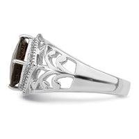 Load image into Gallery viewer, Sterling Silver Rhodium Checker-Cut Smoky Quartz &amp; Diam. Ring
