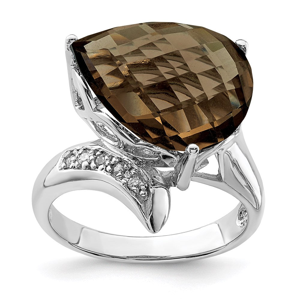 Sterling Silver Rhodium Smoky Quartz & Diam. Ring