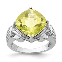 Load image into Gallery viewer, Sterling Silver Rhodium Checker-Cut Lemon Quartz Ring
