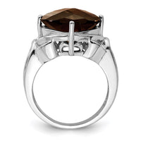 Load image into Gallery viewer, Sterling Silver Rhodium Checker-Cut Smoky Quartz Ring
