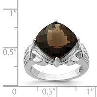 Load image into Gallery viewer, Sterling Silver Rhodium Checker-Cut Smoky Quartz Ring
