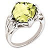 Sterling Silver Rhodium-plated Checker-Cut Lemon Quartz Ring