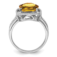 Load image into Gallery viewer, Sterling Silver Rhodium Checker-Cut Whiskey Quartz Ring
