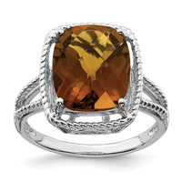Load image into Gallery viewer, Sterling Silver Rhodium Checker-Cut Whiskey Quartz Ring
