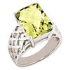Sterling Silver Rhodium-plated Octagonal Checker-Cut Lemon Quartz Ring