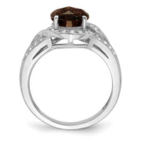 Load image into Gallery viewer, Sterling Silver Rhodium Diam. &amp; Oval Checker-Cut Smoky Quartz Ring
