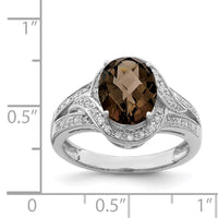 Load image into Gallery viewer, Sterling Silver Rhodium Diam. &amp; Oval Checker-Cut Smoky Quartz Ring
