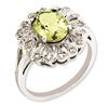Sterling Silver RH-plated Diamond & Oval Checker-Cut Lemon Quartz Ring