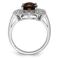 Load image into Gallery viewer, Sterling Silver Rhodium Diam. &amp; Checker-Cut Smoky Quartz Ring
