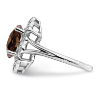 Load image into Gallery viewer, Sterling Silver Rhodium Diam. &amp; Checker-Cut Smoky Quartz Ring
