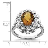Load image into Gallery viewer, Sterling Silver Rhodium Diam. &amp; Checker-Cut Whiskey Quartz Ring
