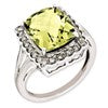 Sterling Silver Rhodium-plated Diamond & Checker-Cut Lemon Quartz Ring