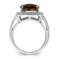 Load image into Gallery viewer, Sterling Silver Rhodium Diam. &amp; Checker-Cut Smoky Quartz Ring
