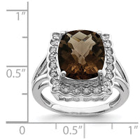Load image into Gallery viewer, Sterling Silver Rhodium Diam. &amp; Checker-Cut Smoky Quartz Ring
