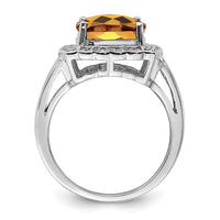 Load image into Gallery viewer, Sterling Silver Rhodium Diam. &amp; Checker-Cut Whiskey Quartz Ring
