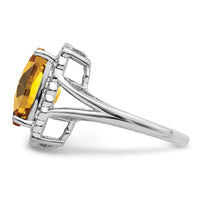 Load image into Gallery viewer, Sterling Silver Rhodium Diam. &amp; Checker-Cut Whiskey Quartz Ring
