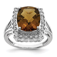 Load image into Gallery viewer, Sterling Silver Rhodium Diam. &amp; Checker-Cut Whiskey Quartz Ring
