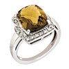 Sterling Silver RH-plated Diamond & Checker-Cut Whiskey Quartz Ring