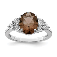 Load image into Gallery viewer, Sterling Silver Rhodium Diam. &amp; Smoky Quartz Ring
