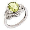 Sterling Silver Rhodium-plated Diamond & Oval Lemon Quartz Ring