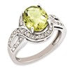 Sterling Silver RH-plated Diamond & Oval Checker-Cut Lemon Quartz Ring