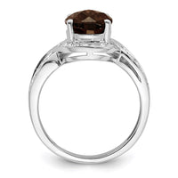 Load image into Gallery viewer, Sterling Silver Rhodium Diam. &amp; Oval Checker-Cut Smoky Quartz Ring

