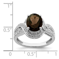 Load image into Gallery viewer, Sterling Silver Rhodium Diam. &amp; Oval Checker-Cut Smoky Quartz Ring
