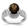 Sterling Silver Rhodium Diam. & Oval Checker-Cut Smoky Quartz Ring