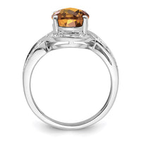 Load image into Gallery viewer, Sterling Silver Rhodium Diam. &amp; Oval Checker-Cut Whiskey Quartz Ring

