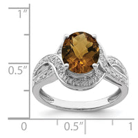 Load image into Gallery viewer, Sterling Silver Rhodium Diam. &amp; Oval Checker-Cut Whiskey Quartz Ring
