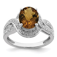 Load image into Gallery viewer, Sterling Silver Rhodium Diam. &amp; Oval Checker-Cut Whiskey Quartz Ring
