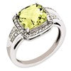 Sterling Silver Rhodium-plated Diamond & Checker-Cut Lemon Quartz Ring