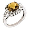 Sterling Silver RH-plated Diamond & Checker-Cut Whiskey Quartz Ring