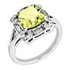 Sterling Silver Rhodium-plated Diamond & Checker-Cut Lemon Quartz Ring