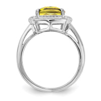 Load image into Gallery viewer, Sterling Silver Rhodium Diam. &amp; Checker-Cut Lemon Quartz Ring
