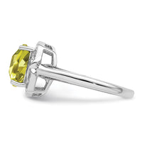 Load image into Gallery viewer, Sterling Silver Rhodium Diam. &amp; Checker-Cut Lemon Quartz Ring
