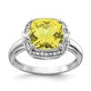 Sterling Silver Rhodium Diam. & Checker-Cut Lemon Quartz Ring
