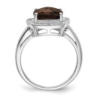 Load image into Gallery viewer, Sterling Silver Rhodium Diam. &amp; Checker-Cut Smoky Quartz Ring
