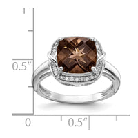 Load image into Gallery viewer, Sterling Silver Rhodium Diam. &amp; Checker-Cut Smoky Quartz Ring
