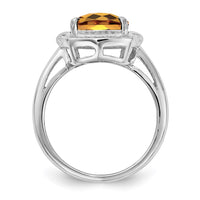 Load image into Gallery viewer, Sterling Silver Rhodium Diam. &amp; Checker-Cut Whiskey Quartz Ring
