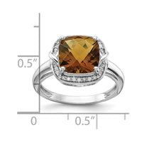 Load image into Gallery viewer, Sterling Silver Rhodium Diam. &amp; Checker-Cut Whiskey Quartz Ring
