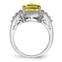 Load image into Gallery viewer, Sterling Silver Rhodium Diam. &amp; Checker-Cut Lemon Quartz Ring
