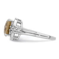 Load image into Gallery viewer, Sterling Silver Rhodium Diam. &amp; Checker-Cut Lemon Quartz Ring
