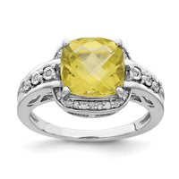 Load image into Gallery viewer, Sterling Silver Rhodium Diam. &amp; Checker-Cut Lemon Quartz Ring
