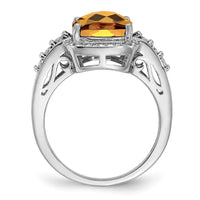 Load image into Gallery viewer, Sterling Silver Rhodium Diam. &amp; Checker-Cut Whiskey Quartz Ring
